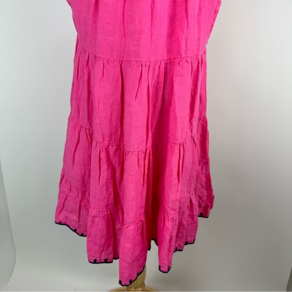 Navy Bleu Eloise Pink Embroidered Linen Flutter Sleeve Dress Size Large - Picture 13 of 14